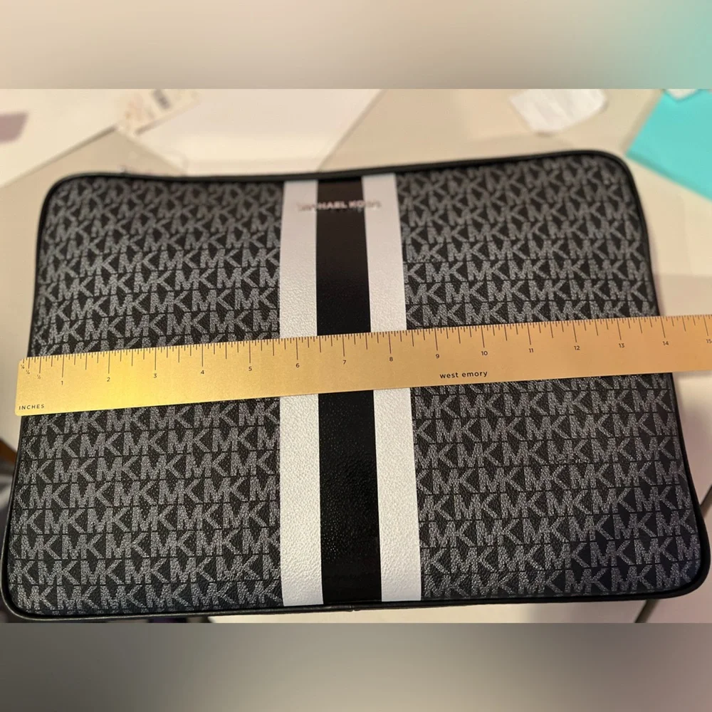 Michael Kors Black and Gray Laptop Bag with Signature MK Logo